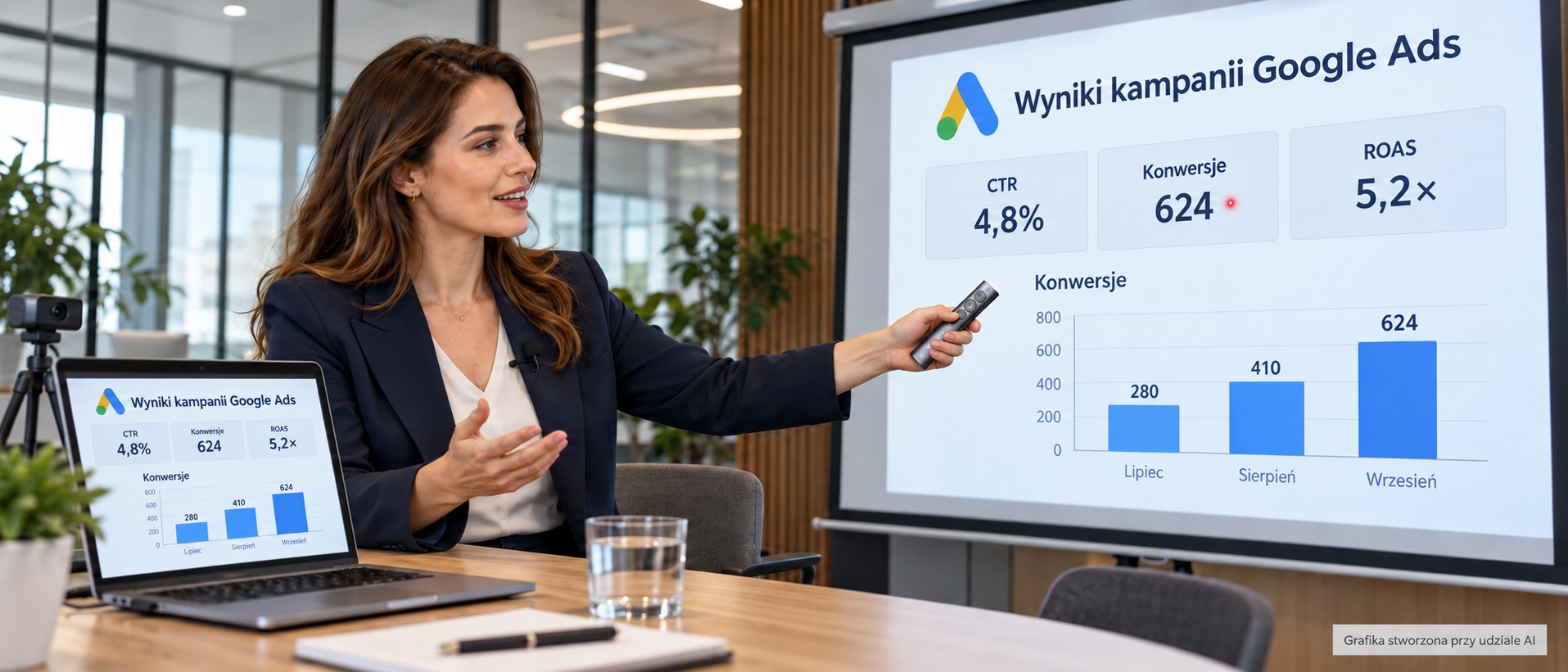 Trener używająca bezprzewodowego pilota do prezentacji